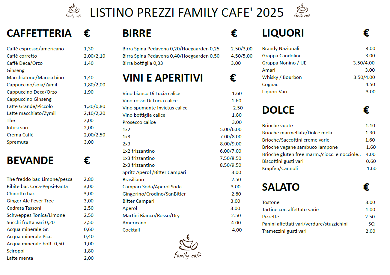 family caffe listino prezzi